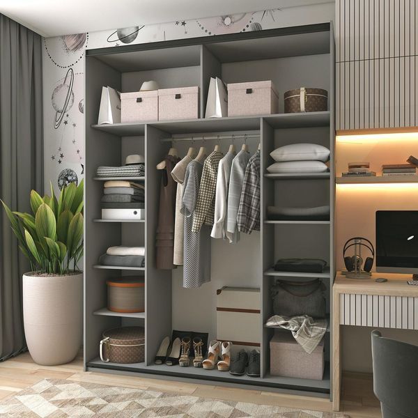 Шафа купе Doros G-Caiser Антрацит/Антрацит 1 ДСП / 1 дзеркало 180х60х240 (42005866) 42005866 фото
