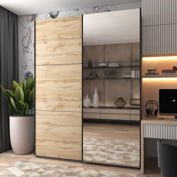 Шафа купе Doros G-Caiser Антрацит/Дуб Евок 1 ДСП / 1 дзеркало 180х60х240 (42005868) 42005868 фото