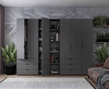 Комплект Doros Гелар с Этажеркой Графит 3+3 ДСП 270.6х49.5х203.4 (42005061) 42005061 фото
