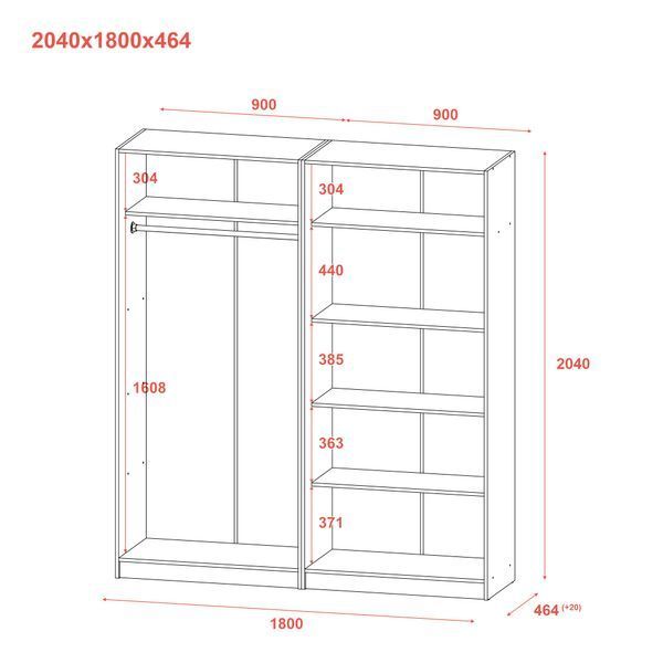 Шкаф для одежды Doros Промо с полками Антрацит 2+2 ДСП 180х48х204 42005334 42005334 фото